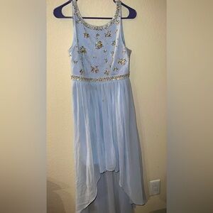Forever new sky blue embellished hi lo dress